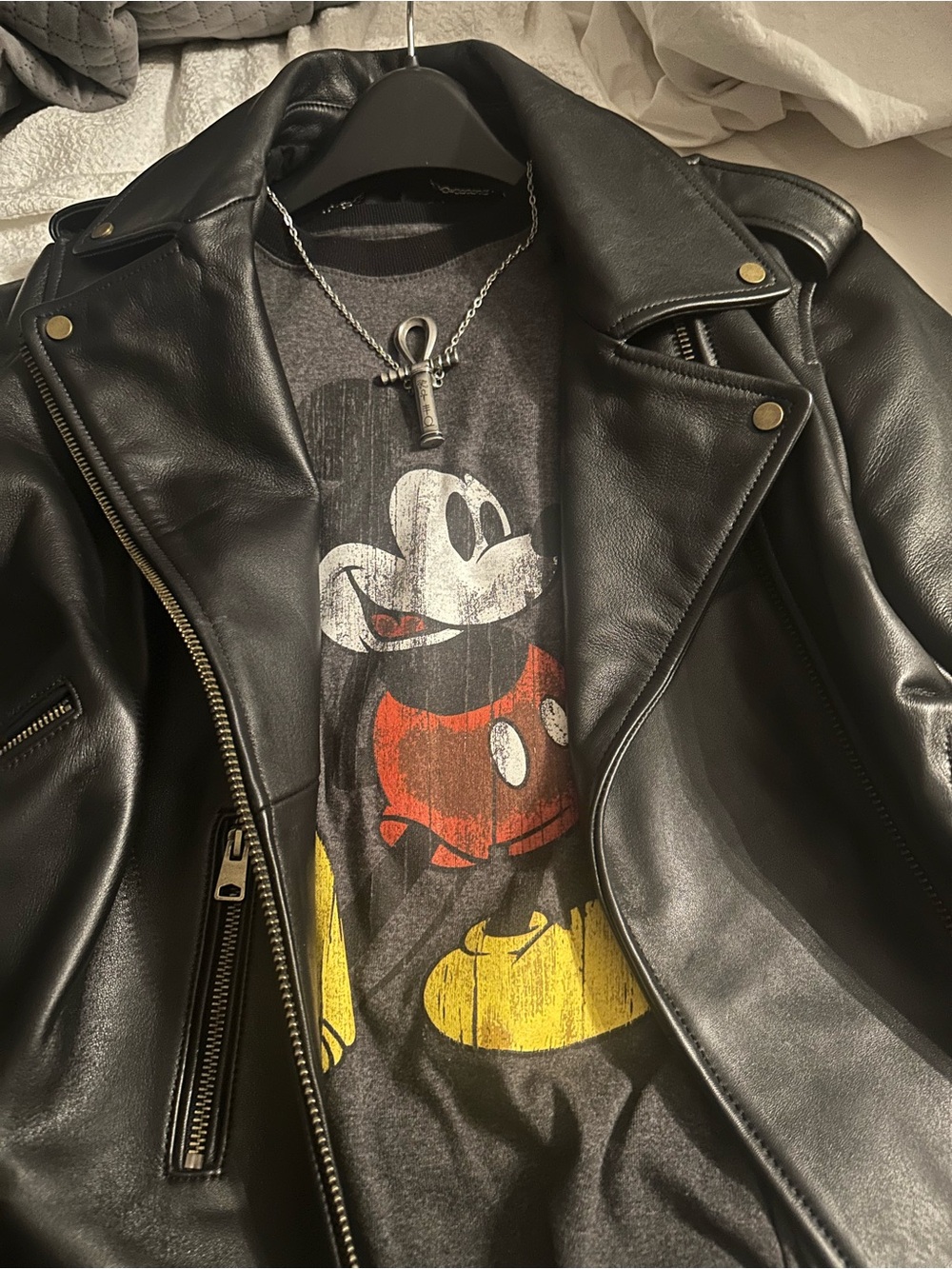 Disney Men's Short Sleeve Gray Ringer Tee with Mickey Mouse